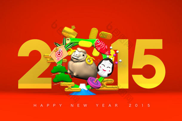 微笑褐羊，新年竹花环，2015，红色迎宾