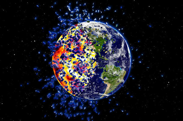 地球在全球灾难后燃烧或爆炸，天启小行星撞击地球。