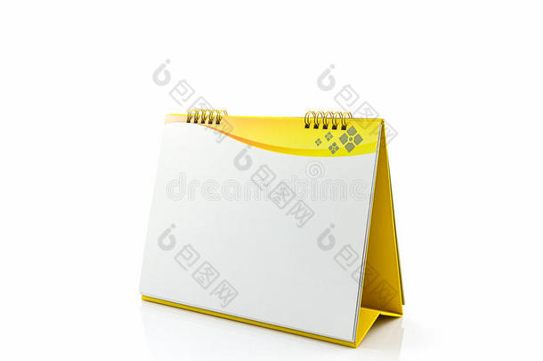 黄色白纸书桌螺旋日历。
