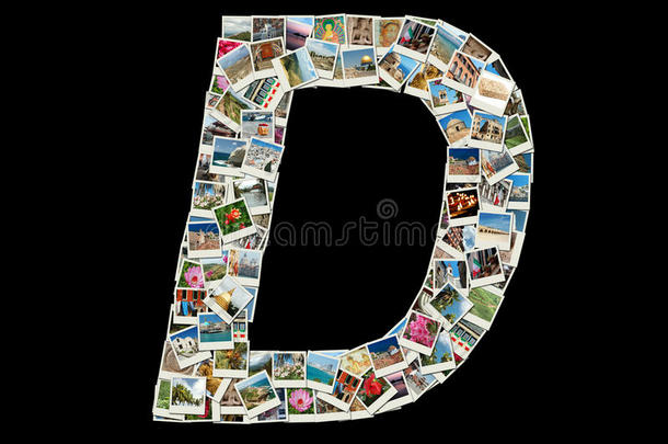 d字母（拉丁字母）的形状，类似旅游照片拼贴