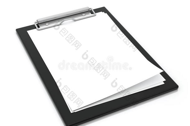 模型空白黑色塑料剪贴板在白色背景隔离透视