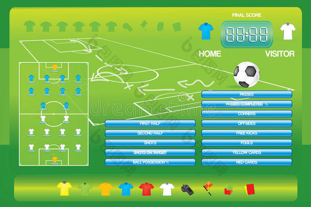 足球比赛的信息图形，图标，游戏元素，记分板