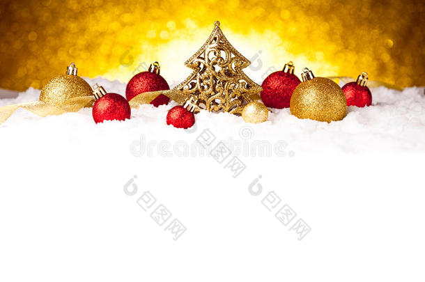 金色圣诞冷杉树装饰金红色装饰