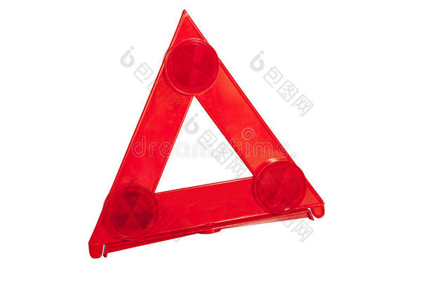 亮红色三角警示牌上有三个反光镜