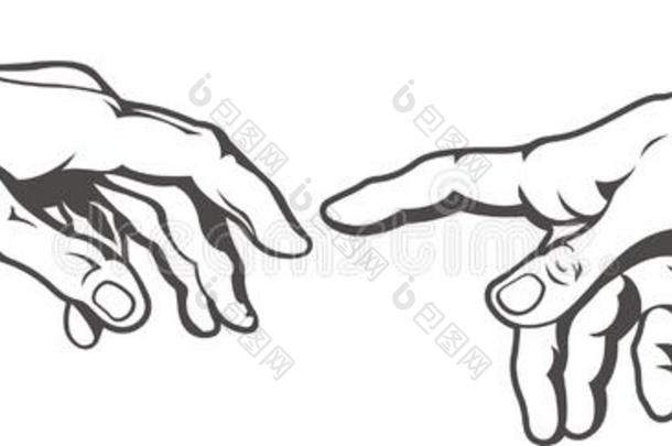 手对手纹身。亚当的创造。米开朗基罗壁画