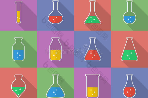 化学，生物科学实验室设备.试管和烧瓶图标