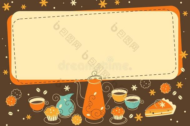 茶和面包店背景涂鸦复古风格