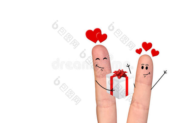幸福的手指情侣相爱庆祝圣诞节