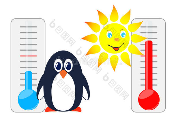 太阳和<strong>企鹅</strong>带温度计。