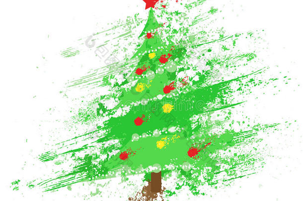 圣诞装饰树抽象墨水泼墨涂料
