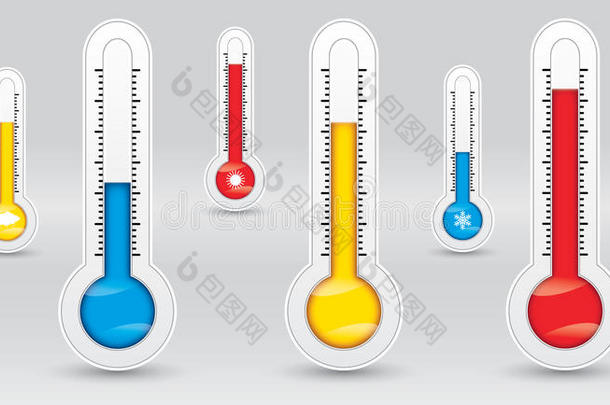 三个不同<strong>温度</strong>的<strong>温度</strong>计，<strong>测量</strong>诊断、冷、中、热