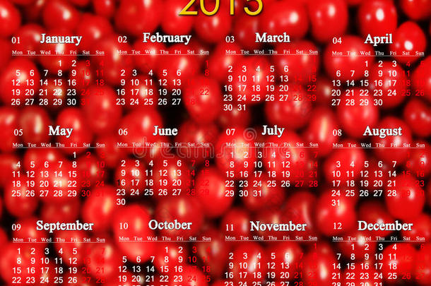 以红樱桃为背景的2015年日历