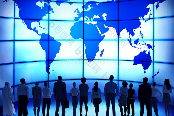 全球商务人士企业世界地图连接概念