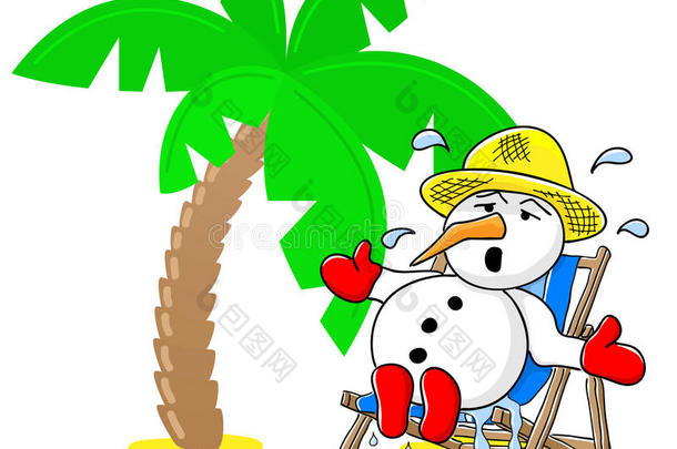 圣诞节的雪人在海滩度假
