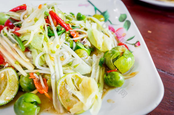 青木瓜沙拉泰国菜辣鲜美，松茸。