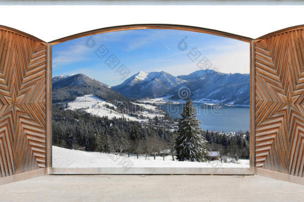 雕花双开门，可观赏湖景和阿尔卑斯山