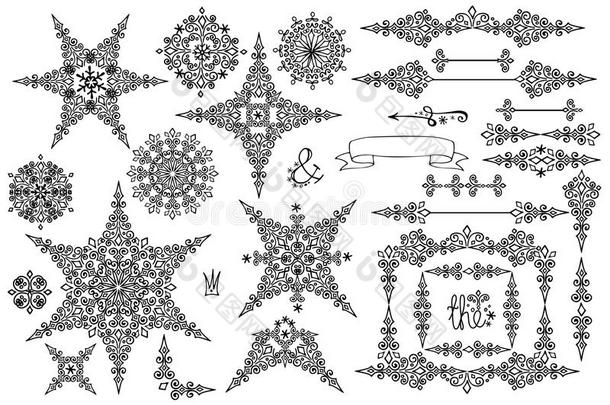 雪花、<strong>边框</strong>、<strong>边框</strong>冬季布景涂鸦装饰