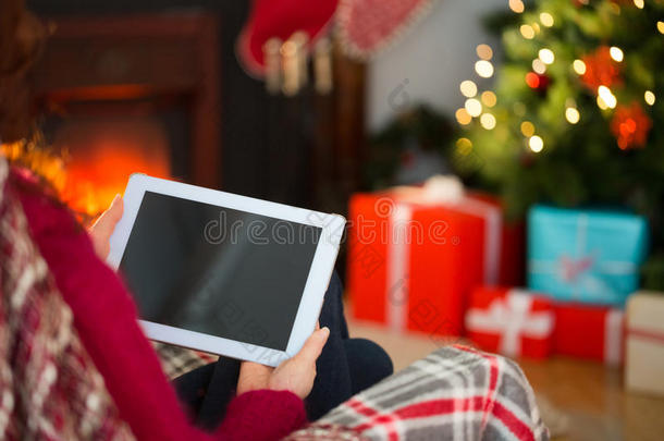 圣诞节红发人用平板电脑