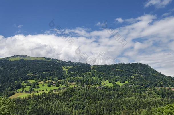 山坡上的高山村落全景景观