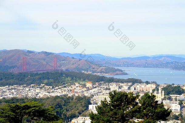 从双子峰看<strong>旧金山</strong>、加利福尼亚和<strong>金门大桥</strong>
