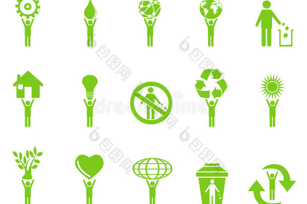 绿色环保图标棒人物系列