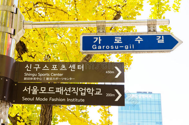 大韩民国首尔garosugil街道标志