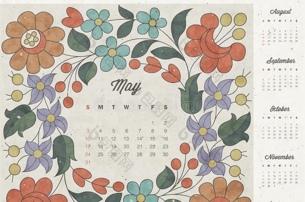 复古复古风格日历设计。矢量日历2015。