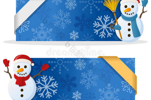 带雪人的蓝色圣诞横幅