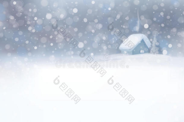 有房子和降雪背景的冬季场景向量。