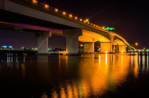 晚上在杰克逊的圣约翰河上的阿科斯塔大桥