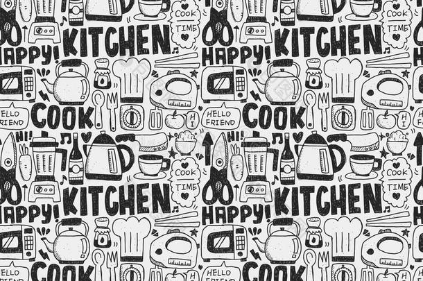 涂鸦无缝烹饪和厨房背景