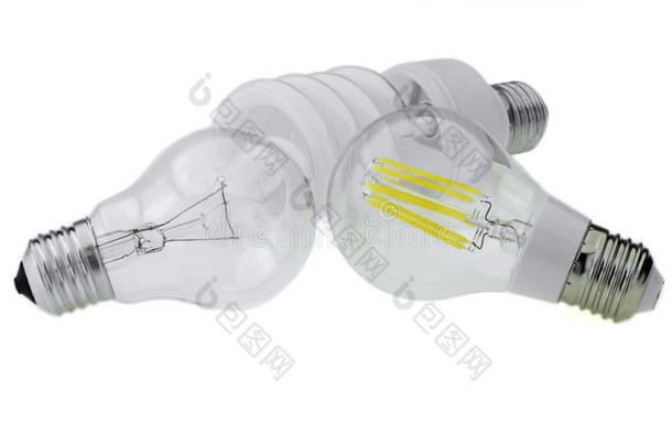 eco led e27灯泡，经典钨丝灯和紧凑型荧光灯