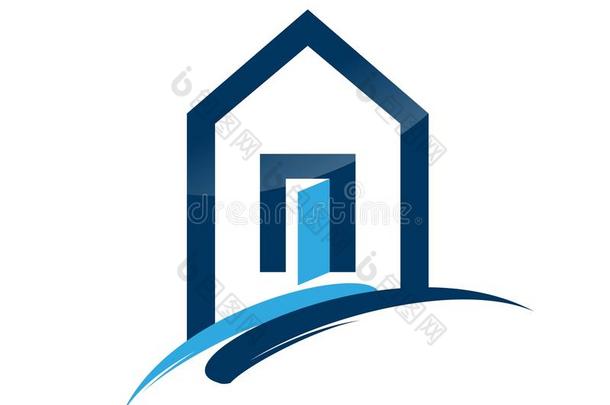 住宅，住宅，房地产，标志，蓝色建筑符号上升建筑图标矢量设计