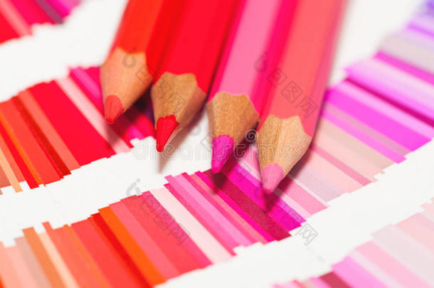 红色和<strong>粉色铅笔</strong>和所有颜色的颜色表
