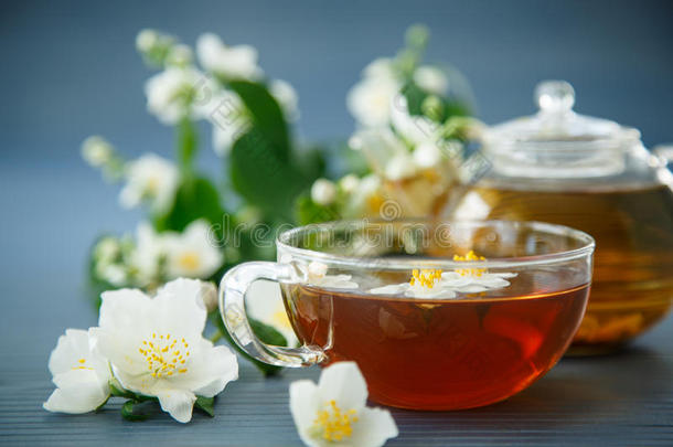 茉莉花茶，茶壶里有一枝茉莉花