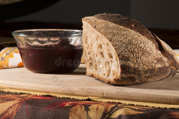 手工面包酸面包和果冻
