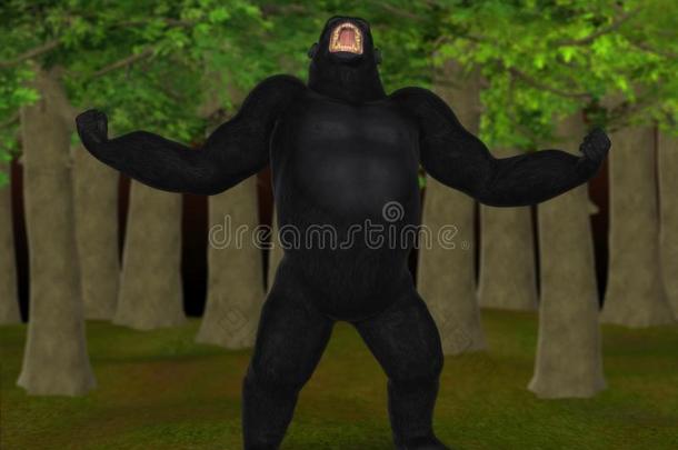 大猩猩在森林插图中雷鸣般<strong>地咆哮</strong>