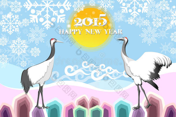 新年贺卡背景与鸟-eps10插图