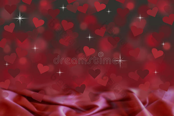 红黑相间的情人节贺卡缎面波基背景插画设计，带心形和星星