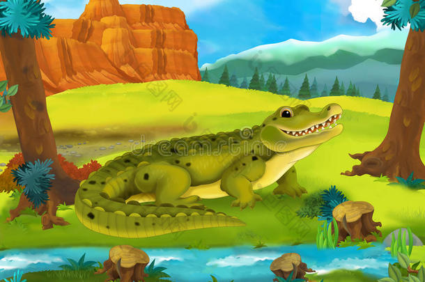 卡通场景-野生美洲动物-短吻鳄