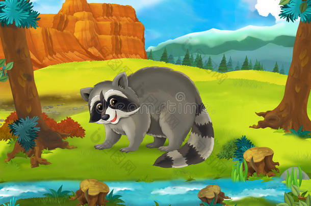 卡通场景-野生美洲动物-浣熊