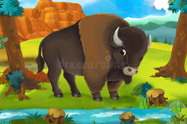 卡通场景-野生非洲动物-水牛