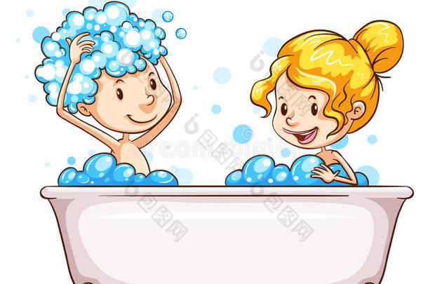 一个女孩和一个男孩在浴缸里