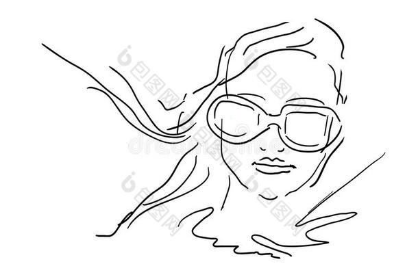 手绘戴眼镜的女人脸-素描