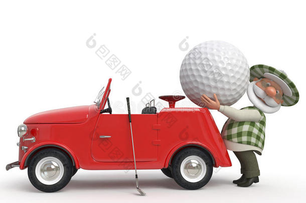坐汽车的3d小个子高尔夫球手