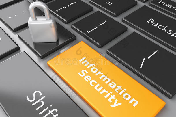 计算机键盘上关闭挂锁、文件夹和信息安全。 隐私概念
