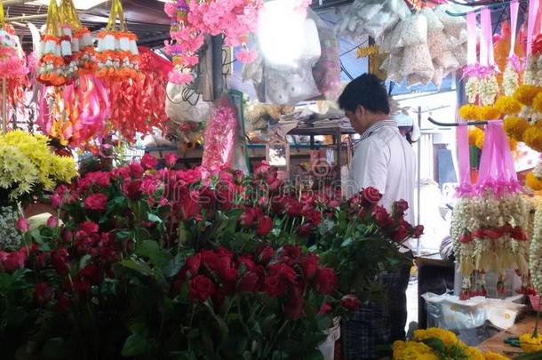 新鲜市场的花店，苏林，泰国