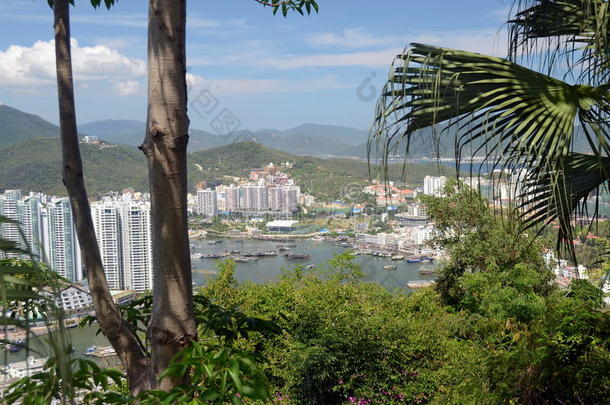中国海南岛，三亚市，鸟瞰人工岛的形式