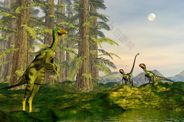 尾翼和恐龙-3D渲染
