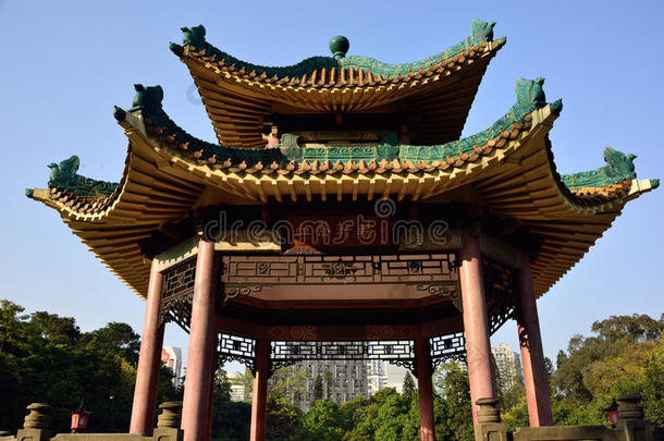 中国古代建筑凉亭，琉璃瓦